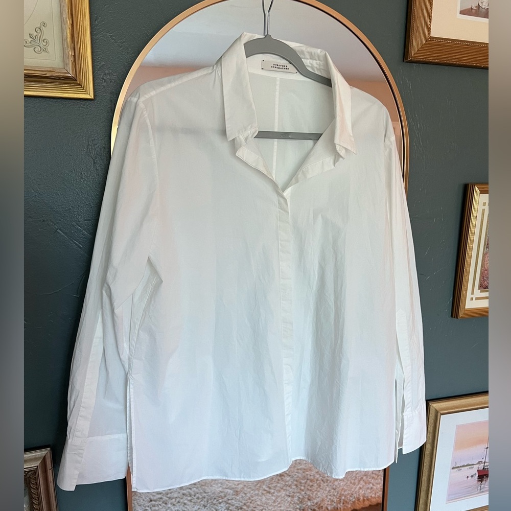 Dorothee Schumacher White Point Collar Button Down Shirt 100% Cotton Size 4(L)